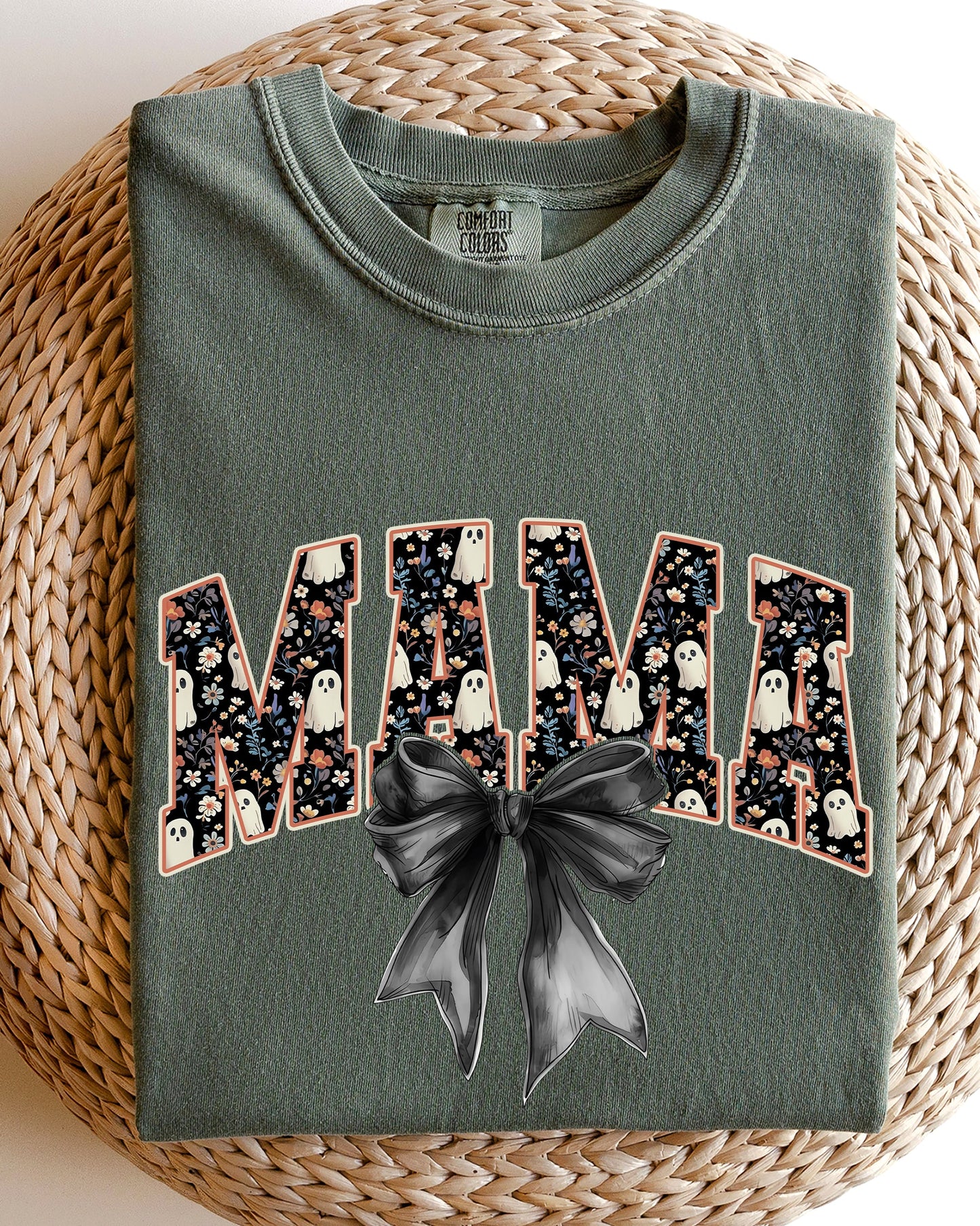 Mama, Halloween, Bow, Ribbon, Goth, Spooky, Witch, Varsity, Collegiate Shirt Comfort Colors T-Shirt