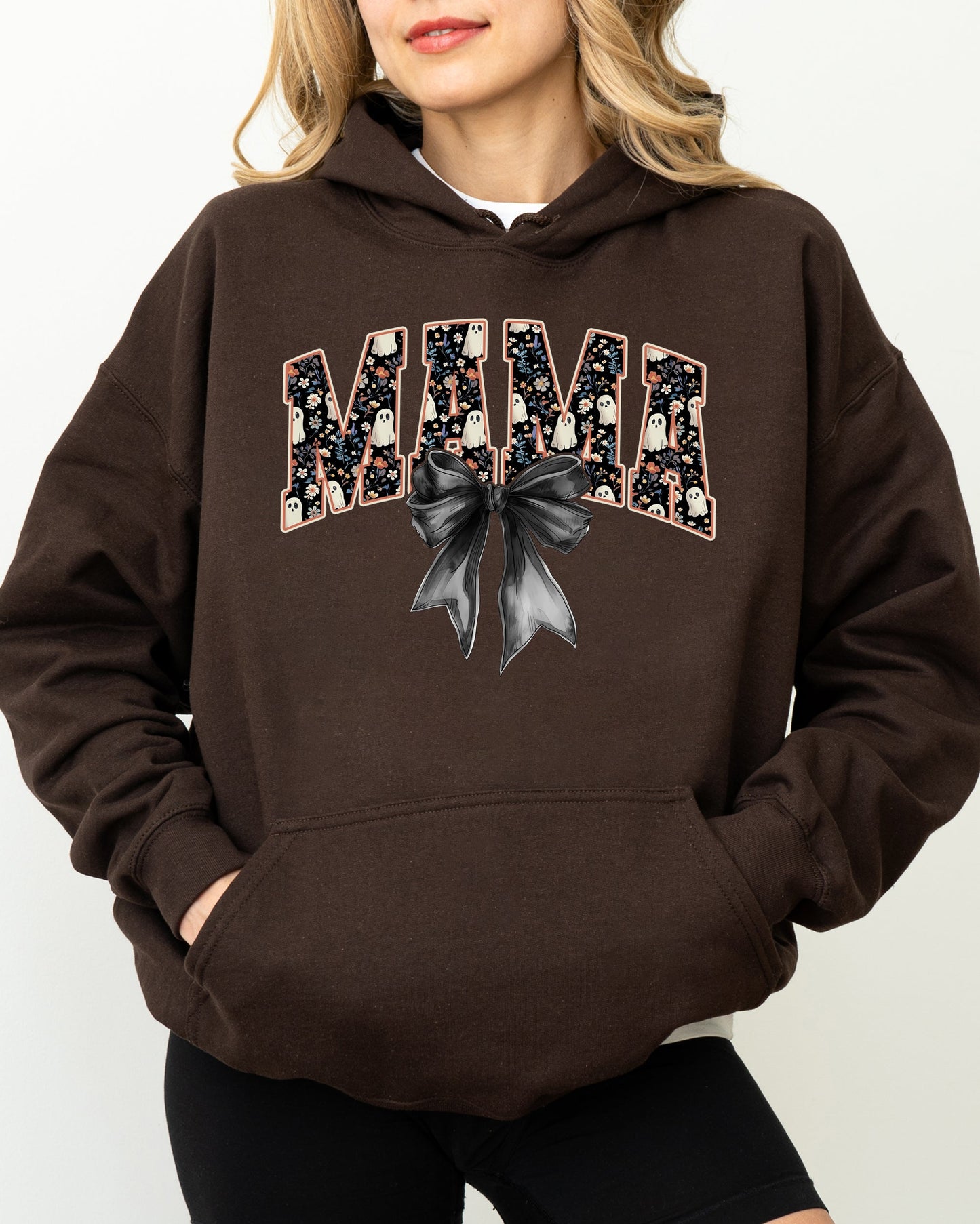 Mama, Halloween, Bow, Ribbon, Goth, Spooky, Witch, Varsity, Collegiate Hooded Sweatshirt