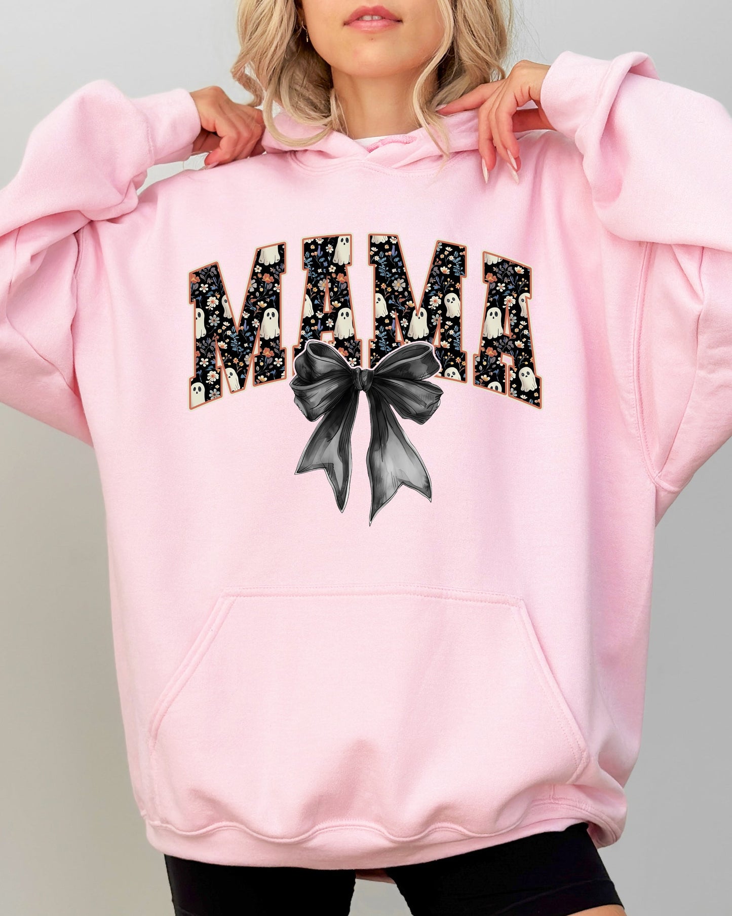 Mama, Halloween, Bow, Ribbon, Goth, Spooky, Witch, Varsity, Collegiate Hooded Sweatshirt