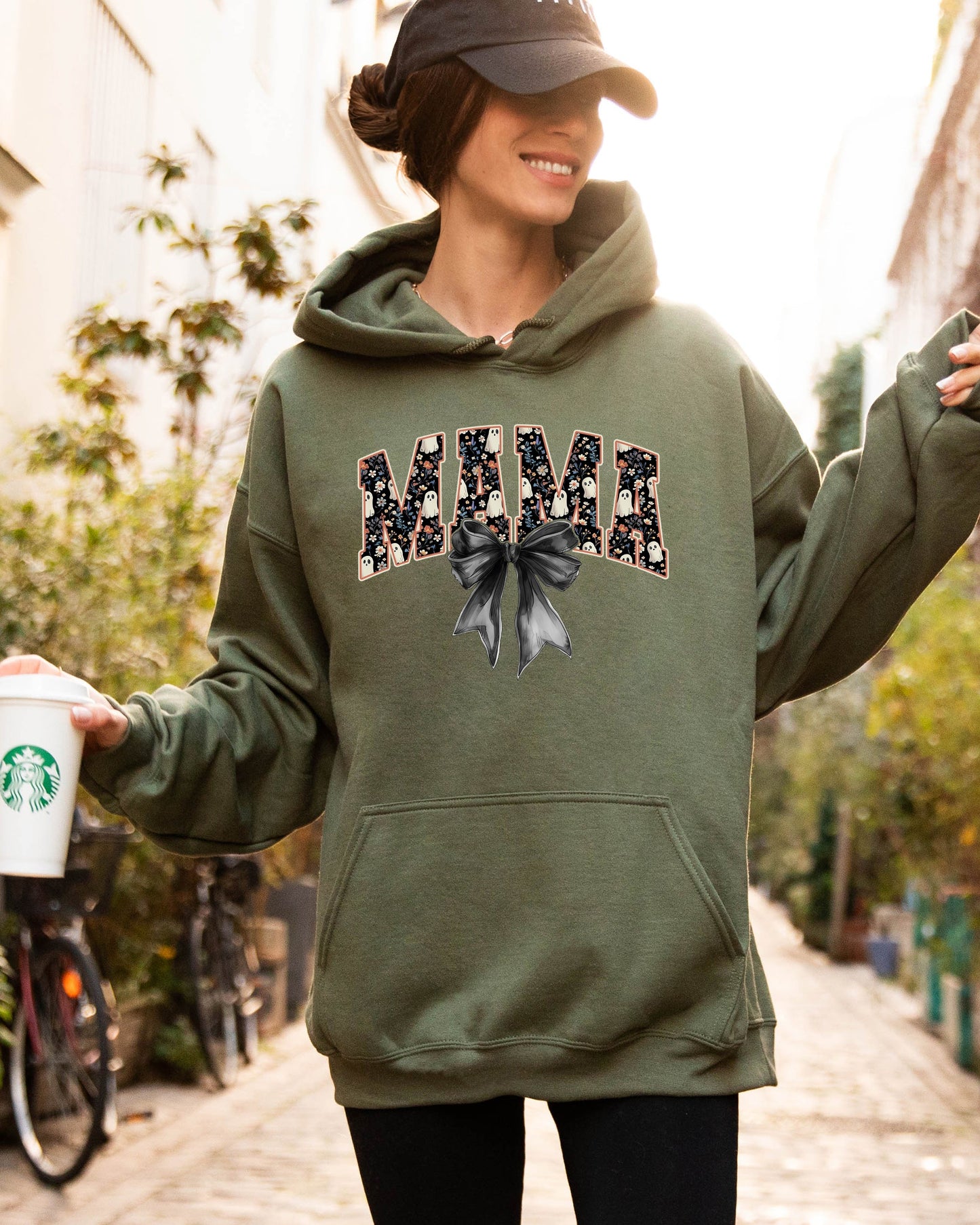 Mama, Halloween, Bow, Ribbon, Goth, Spooky, Witch, Varsity, Collegiate Hooded Sweatshirt