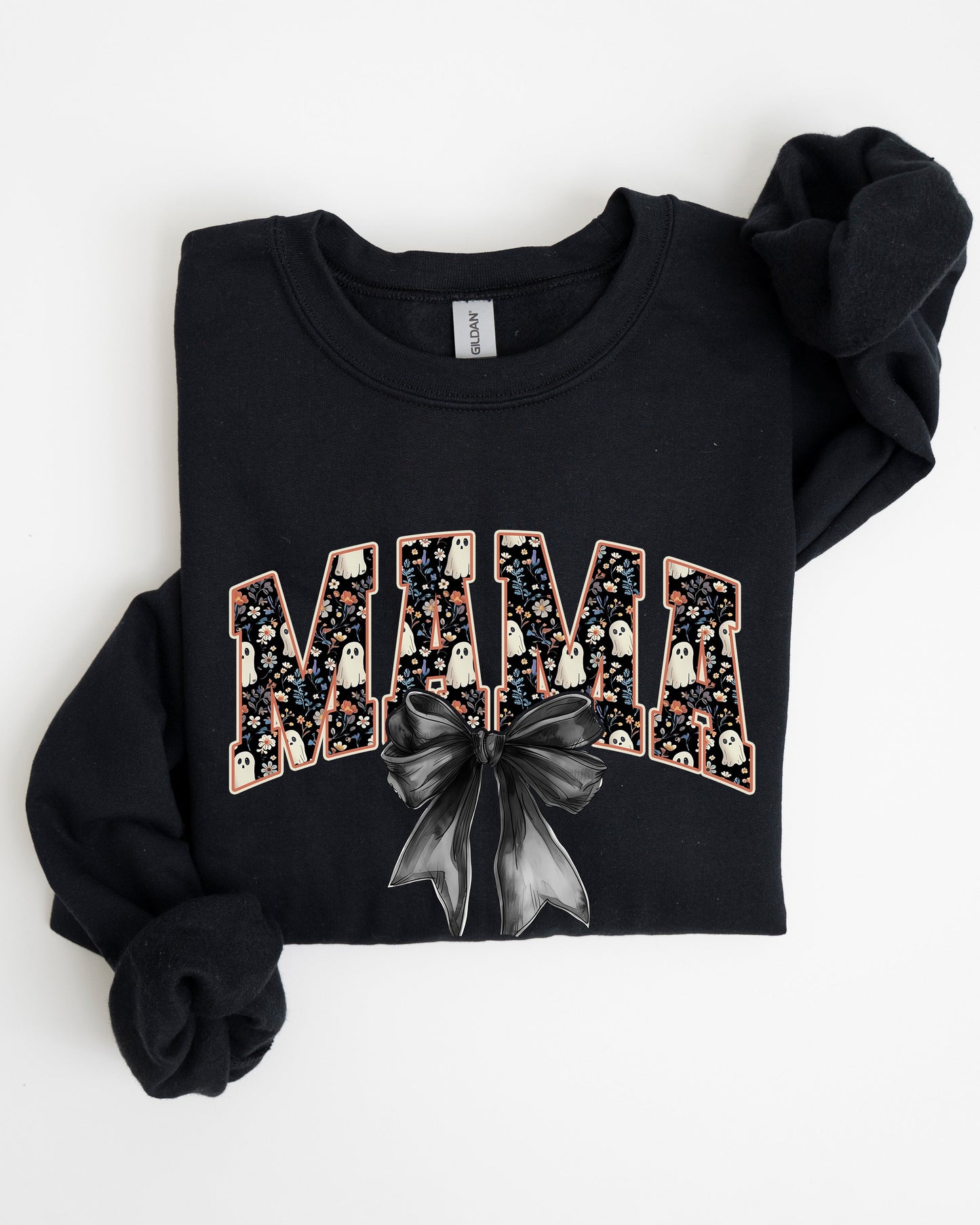 Mama, Halloween, Bow, Ribbon, Goth, Spooky, Witch, Varsity, Collegiate Sweatshirt