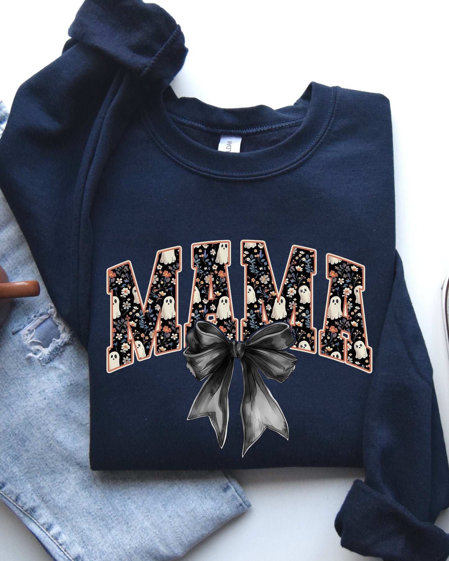 Mama, Halloween, Bow, Ribbon, Goth, Spooky, Witch, Varsity, Collegiate Sweatshirt