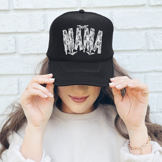 Mama, Halloween, Faux Lace, Halloween, Black Snapback Trucker Hat