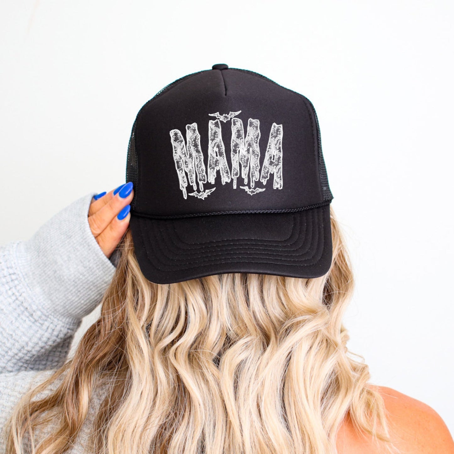 Mama, Halloween, Faux Lace, Halloween, Black Snapback Trucker Hat