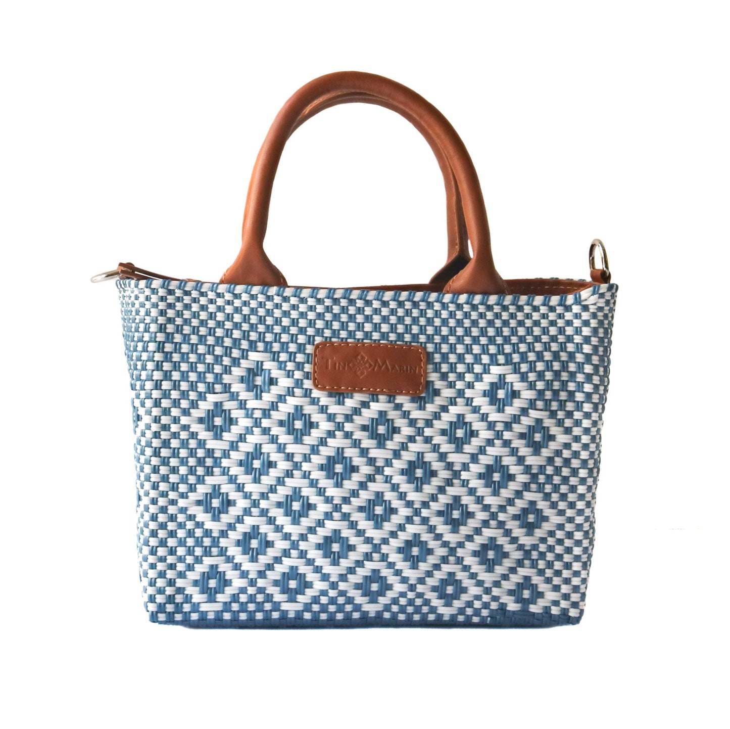 Marine Small Tan Leather Woven Crossbody Bag
