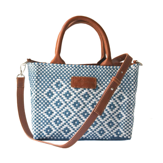 Marine Small Tan Leather Woven Crossbody Bag