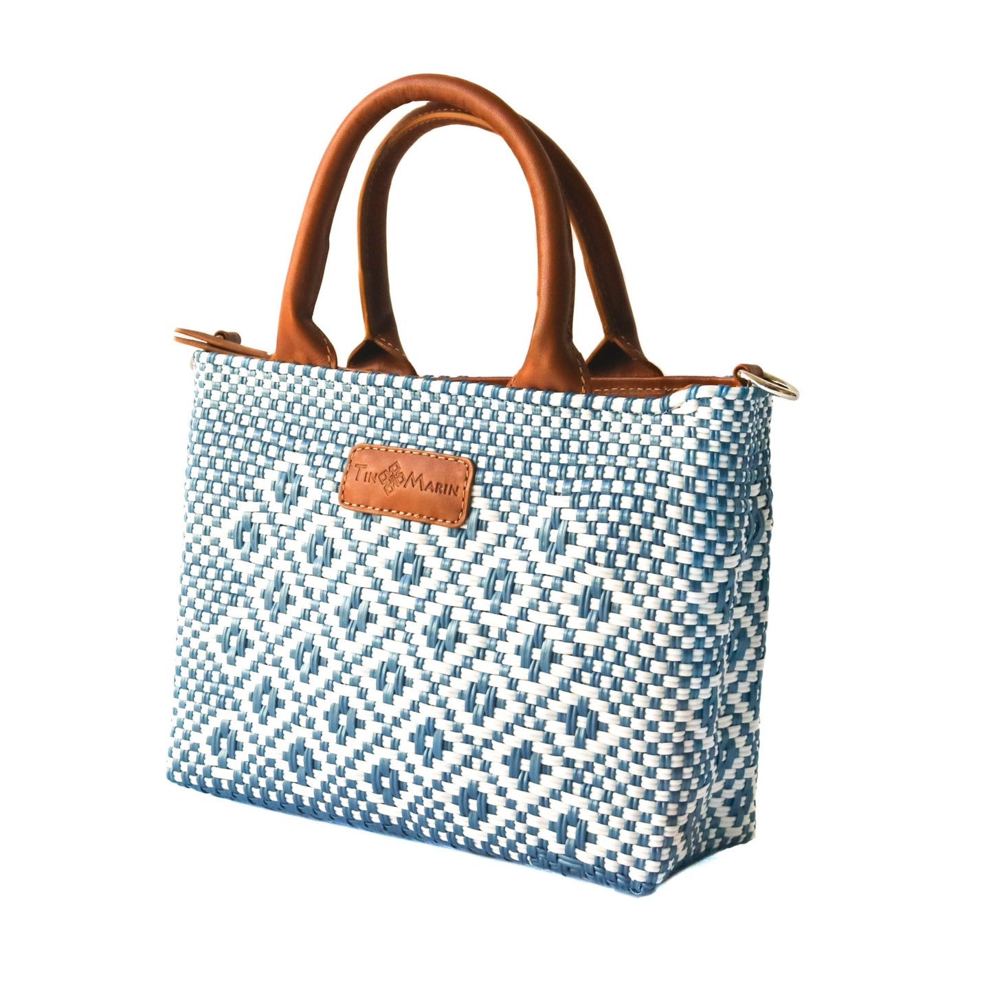 Marine Small Tan Leather Woven Crossbody Bag