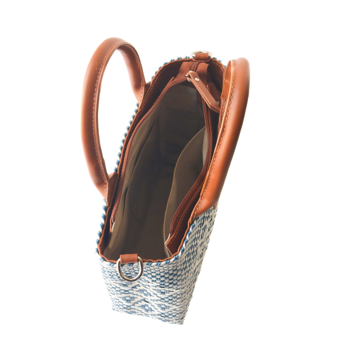 Marine Small Tan Leather Woven Crossbody Bag