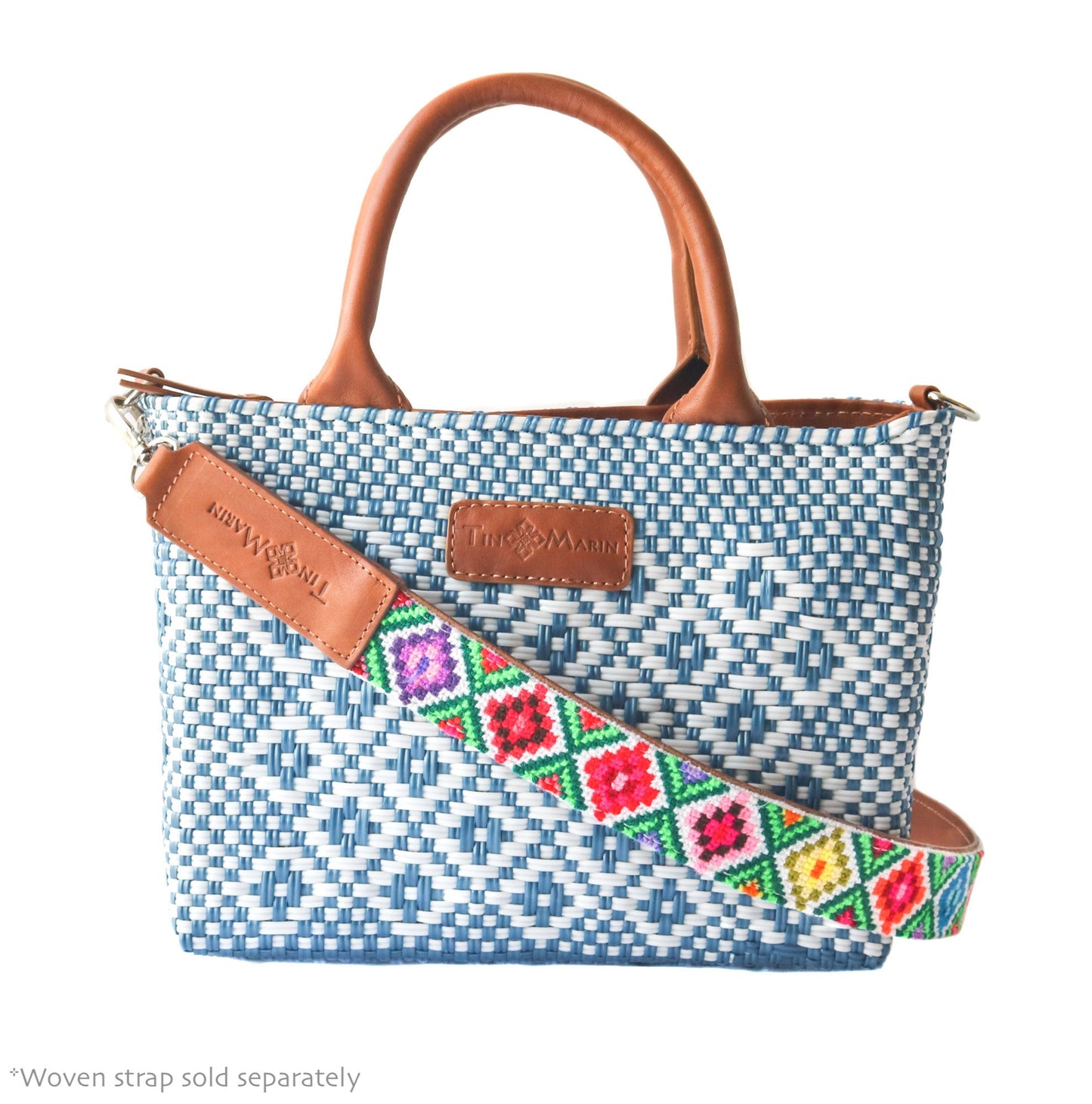 Marine Small Tan Leather Woven Crossbody Bag