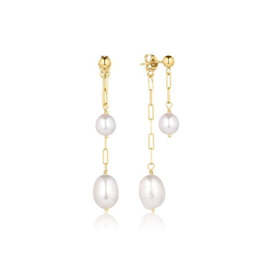 14k Gold Filled Ball Studs with Paperclip Chain and Freshwater Potato Pearls Earrings Maryn