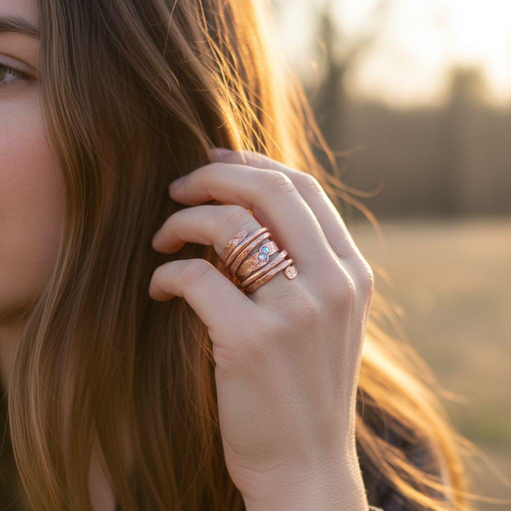 Copper Crystal Embedded Wrap Ring Stackable Brides Mag Alexa Martha