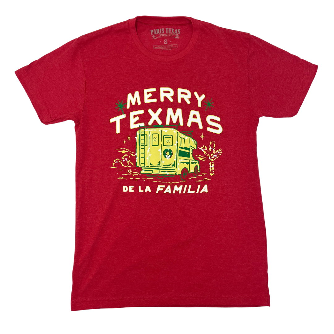 Red Crew Cut T-Shirt Merry Texmas de la Familia Paris Texas Apparel Co