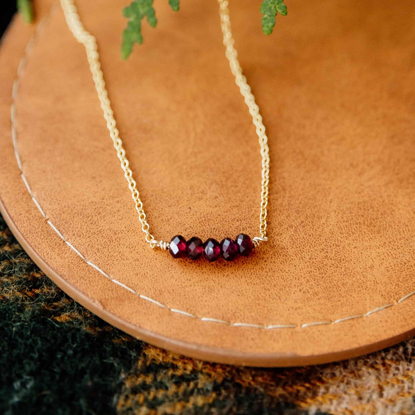 Mini Red Garnet Dainty Necklace Sela Designs