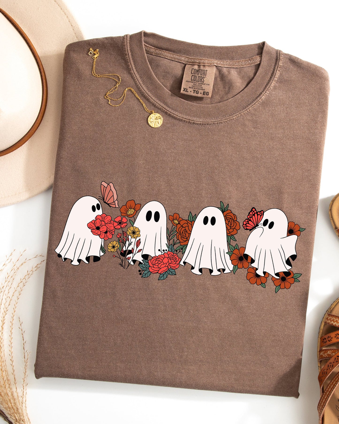Mini Halloween Ghosts, Cute, Floral, Flowers, Autumn, Fall Shirt Comfort Colors T-Shirt