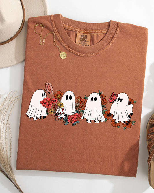 Mini Halloween Ghosts, Cute, Floral, Flowers, Autumn, Fall Shirt Comfort Colors T-Shirt