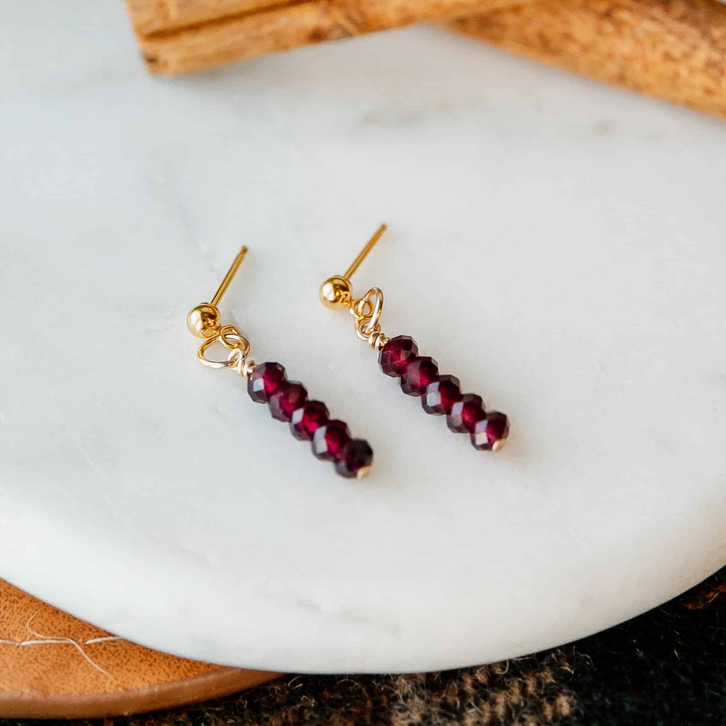 Red Garnet Mini Earrings 14k Gold Filled Sela Designs