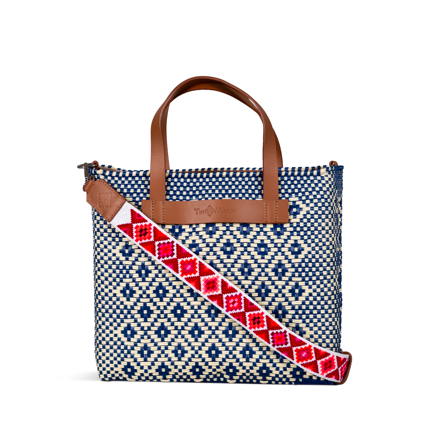 Large Tan Leather Woven Crossbody Bag Mixte