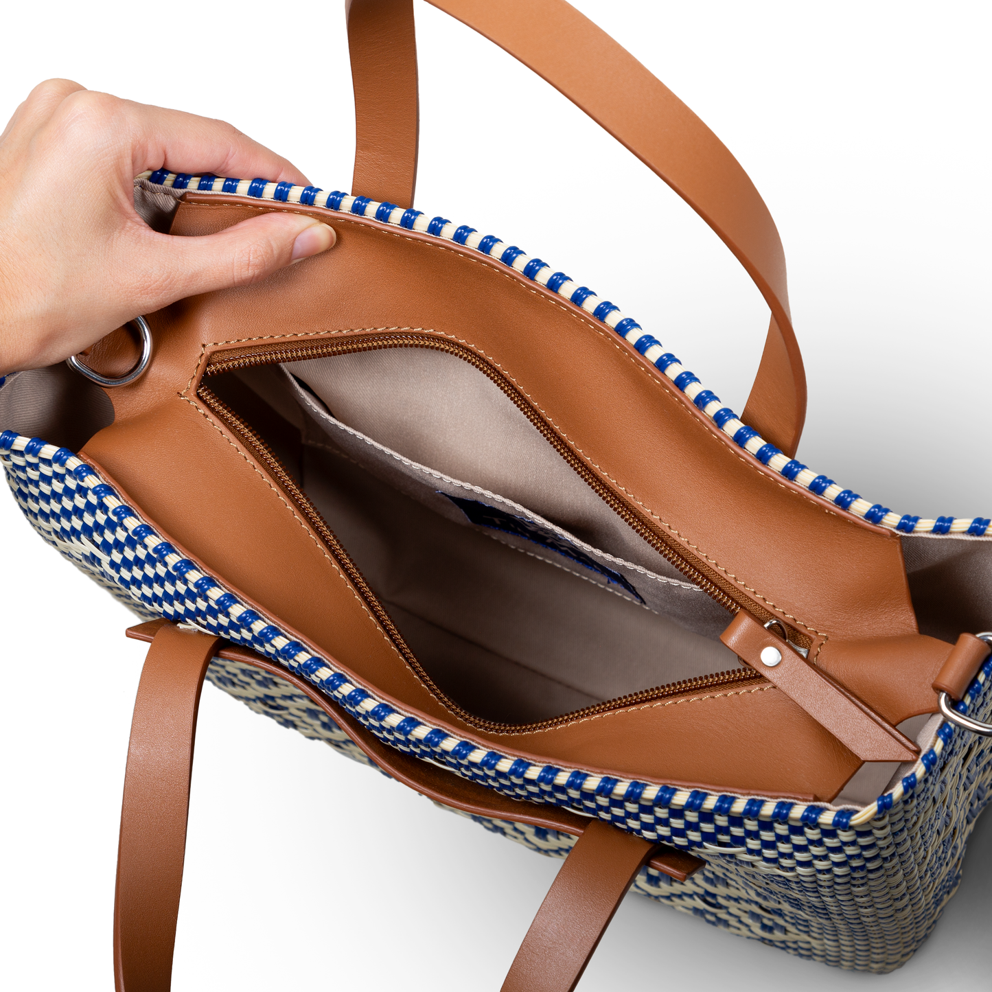 Large Tan Leather Woven Crossbody Bag Mixte