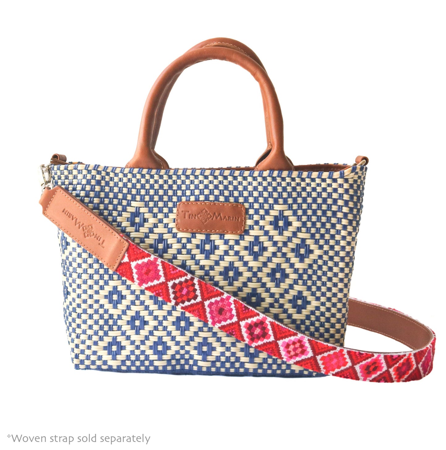 Small Woven Tan Leather Crossbody Bag Mixte