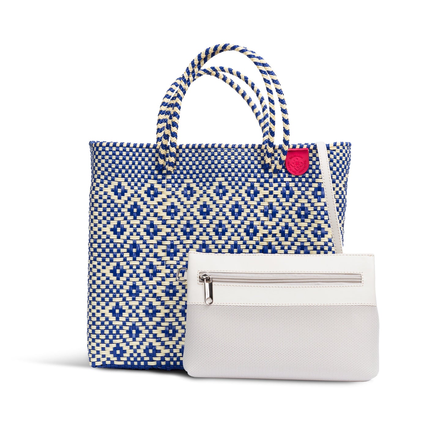 Mixte Large Blue and Beige Woven Crossbody Bag