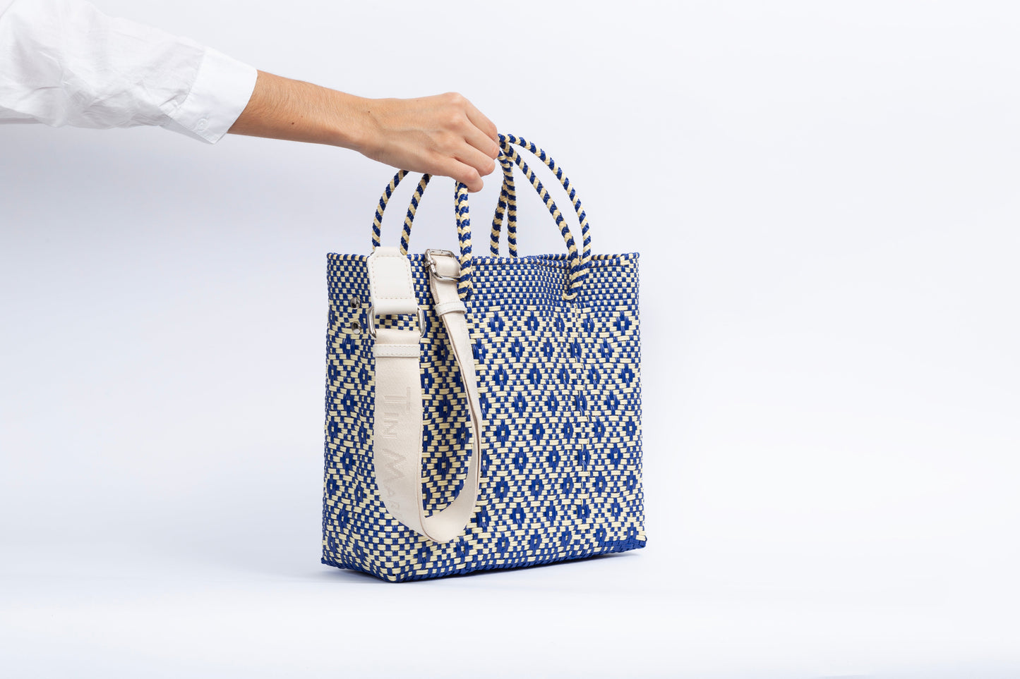 Mixte Large Blue and Beige Woven Crossbody Bag