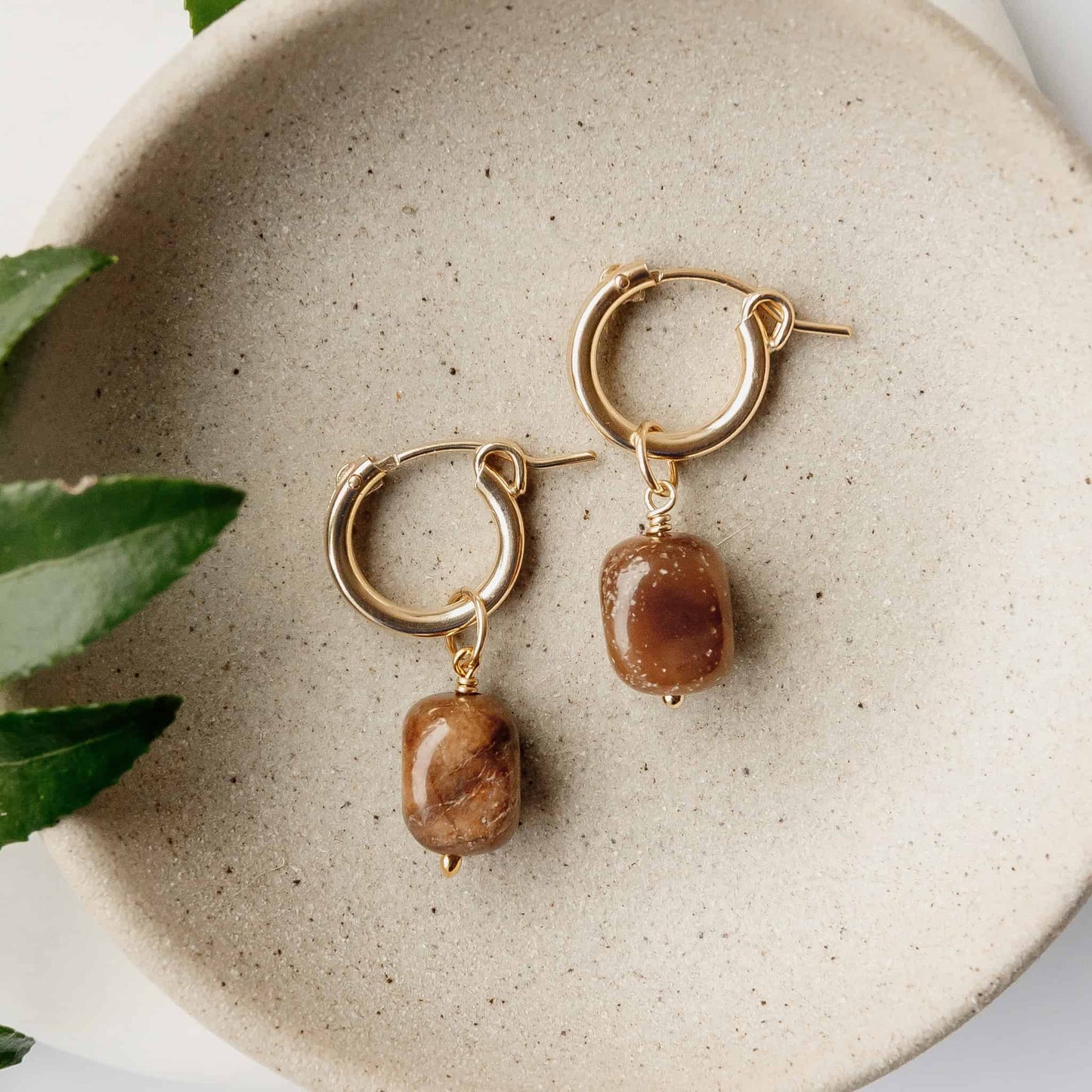 Mocha Wood Opalite Hoop Charms 14k Gold Filled