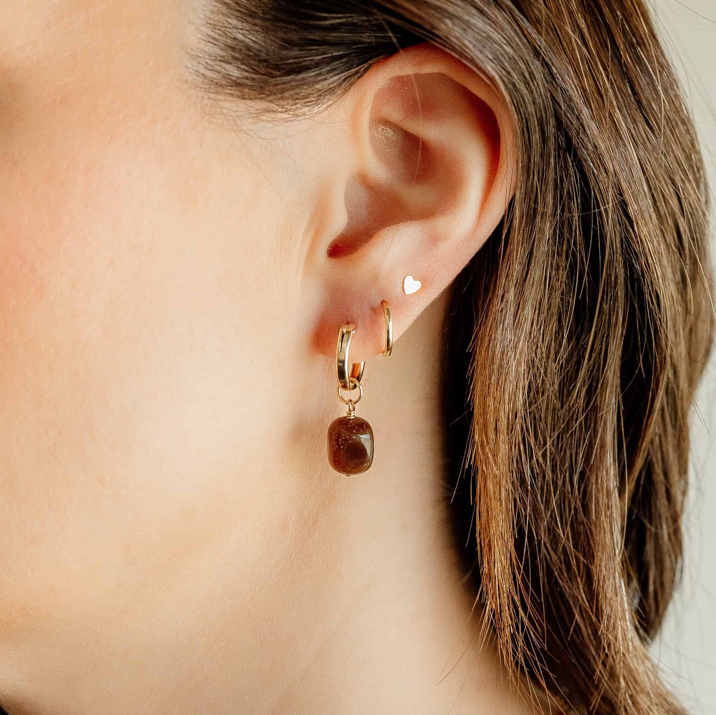 Mocha Wood Opalite Hoop Charms 14k Gold Filled