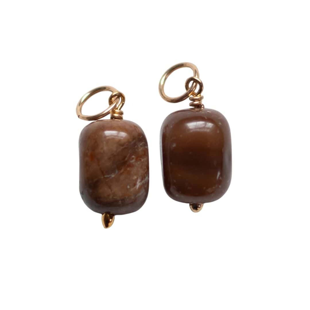 Mocha Wood Opalite Hoop Charms 14k Gold Filled
