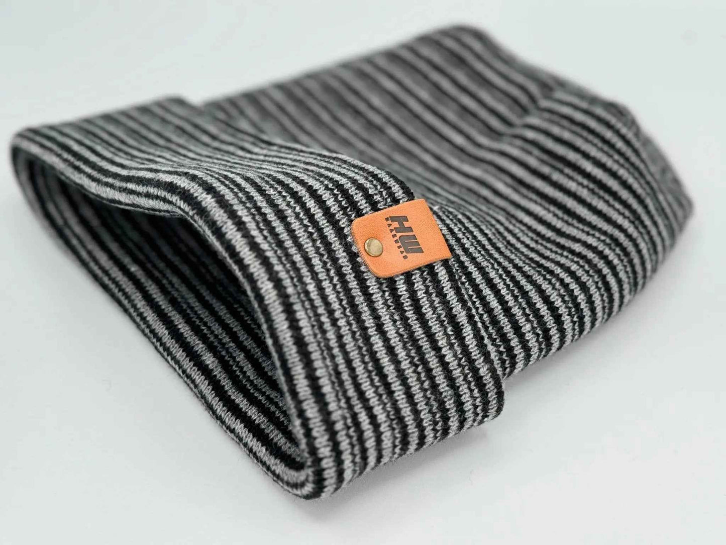 Modern H Stitch Contrast Cuffed Beanie (Patented Design) Black / Gray, Made in USA