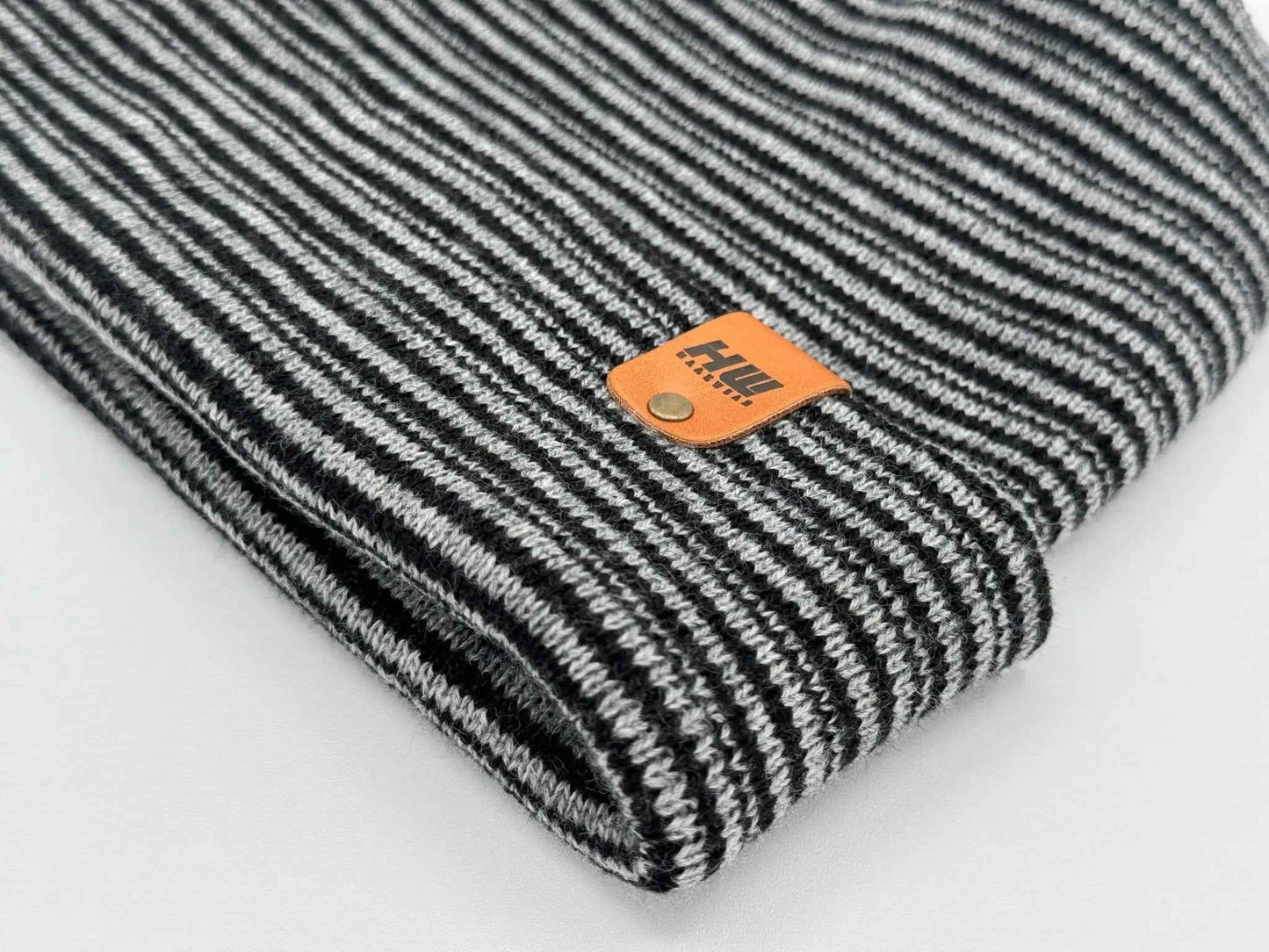 Modern H Stitch Contrast Cuffed Beanie (Patented Design) Black / Gray, Made in USA