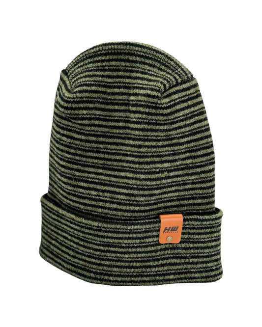 Modern H Stitch Contrast Cuffed Beanie (Patented Design) Black / Green, Made in USA