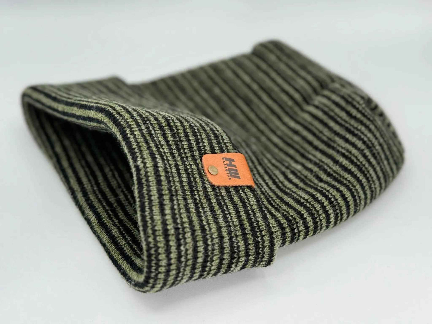 Modern H Stitch Contrast Cuffed Beanie (Patented Design) Black / Green, Made in USA