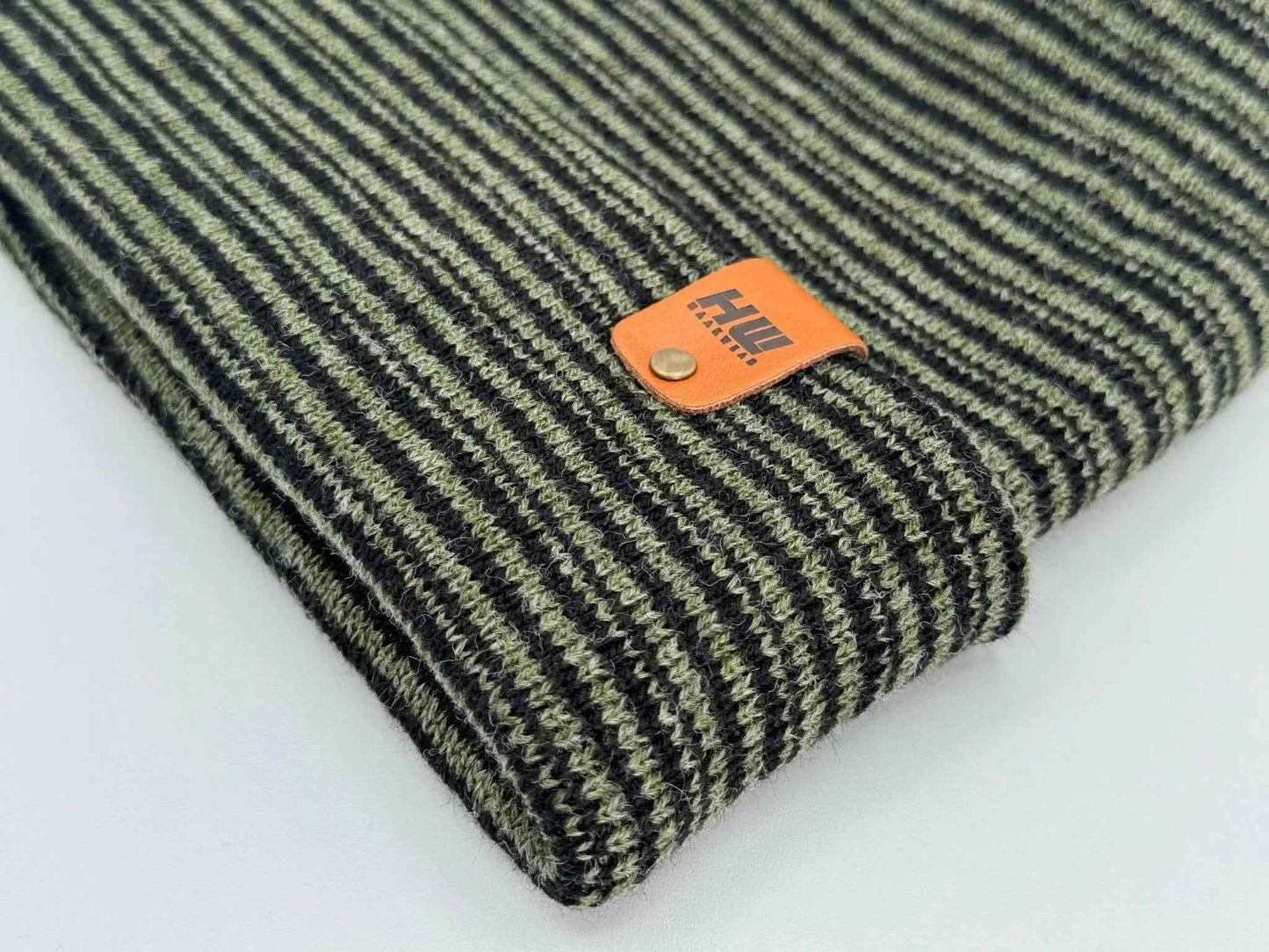 Modern H Stitch Contrast Cuffed Beanie (Patented Design) Black / Green, Made in USA