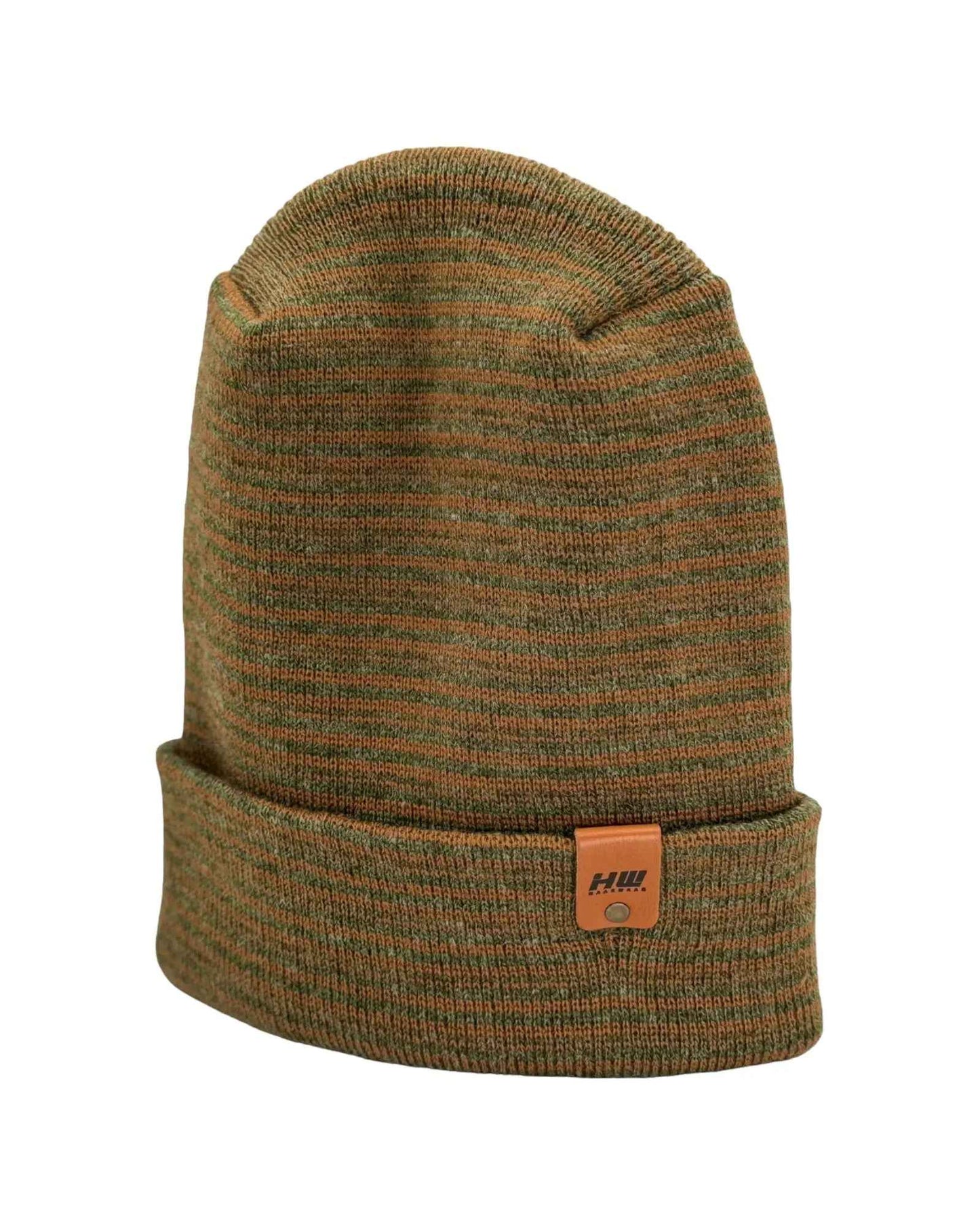 Modern H Stitch Contrast Cuffed Beanie (Patent Pending Design) Brown / Green, Made in USA