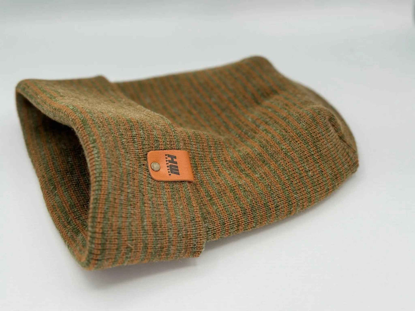 Modern H Stitch Contrast Cuffed Beanie (Patent Pending Design) Brown / Green, Made in USA