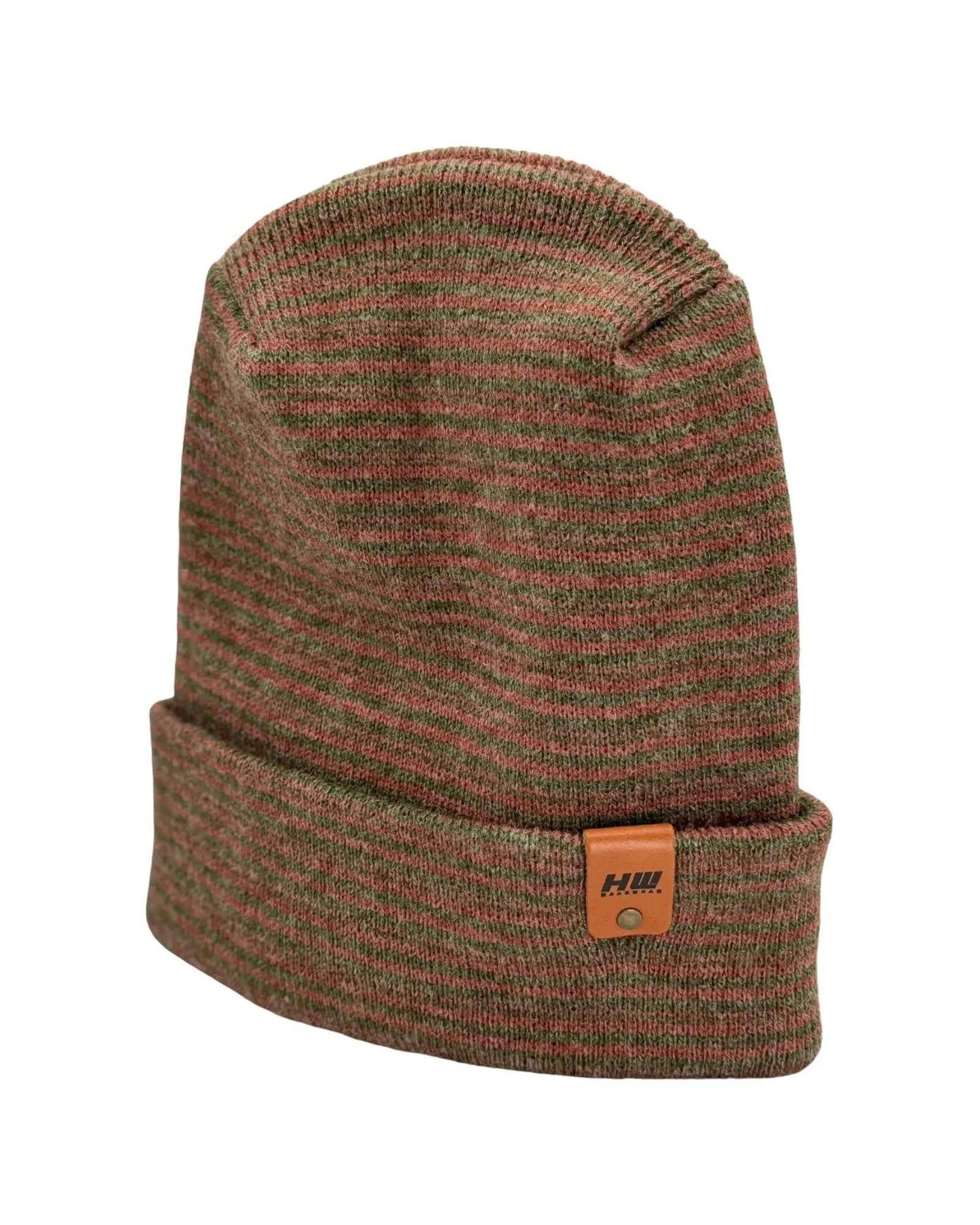 Modern H Stitch Contrast Cuffed Beanie (Patented Design) Burgundy / Green, Made in USA