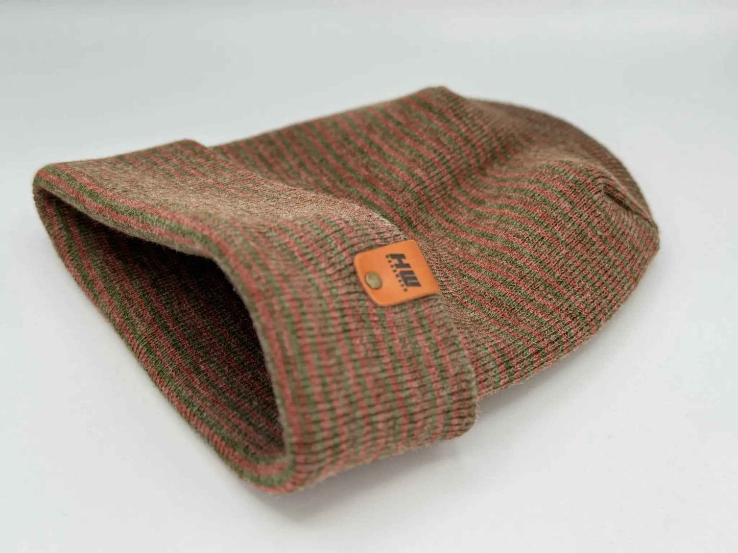 Modern H Stitch Contrast Cuffed Beanie (Patented Design) Burgundy / Green, Made in USA