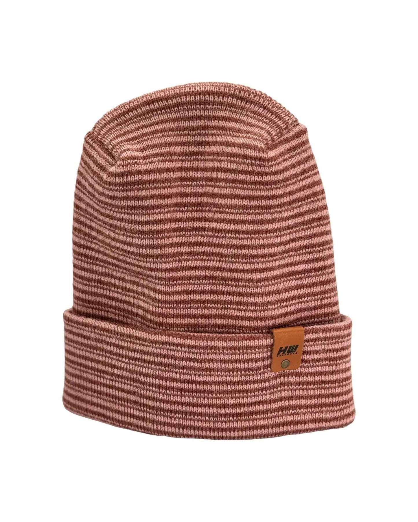 Modern H Stitch Contrast Cuffed Beanie (Patented Design) Burgundy / Pink, Made in USA