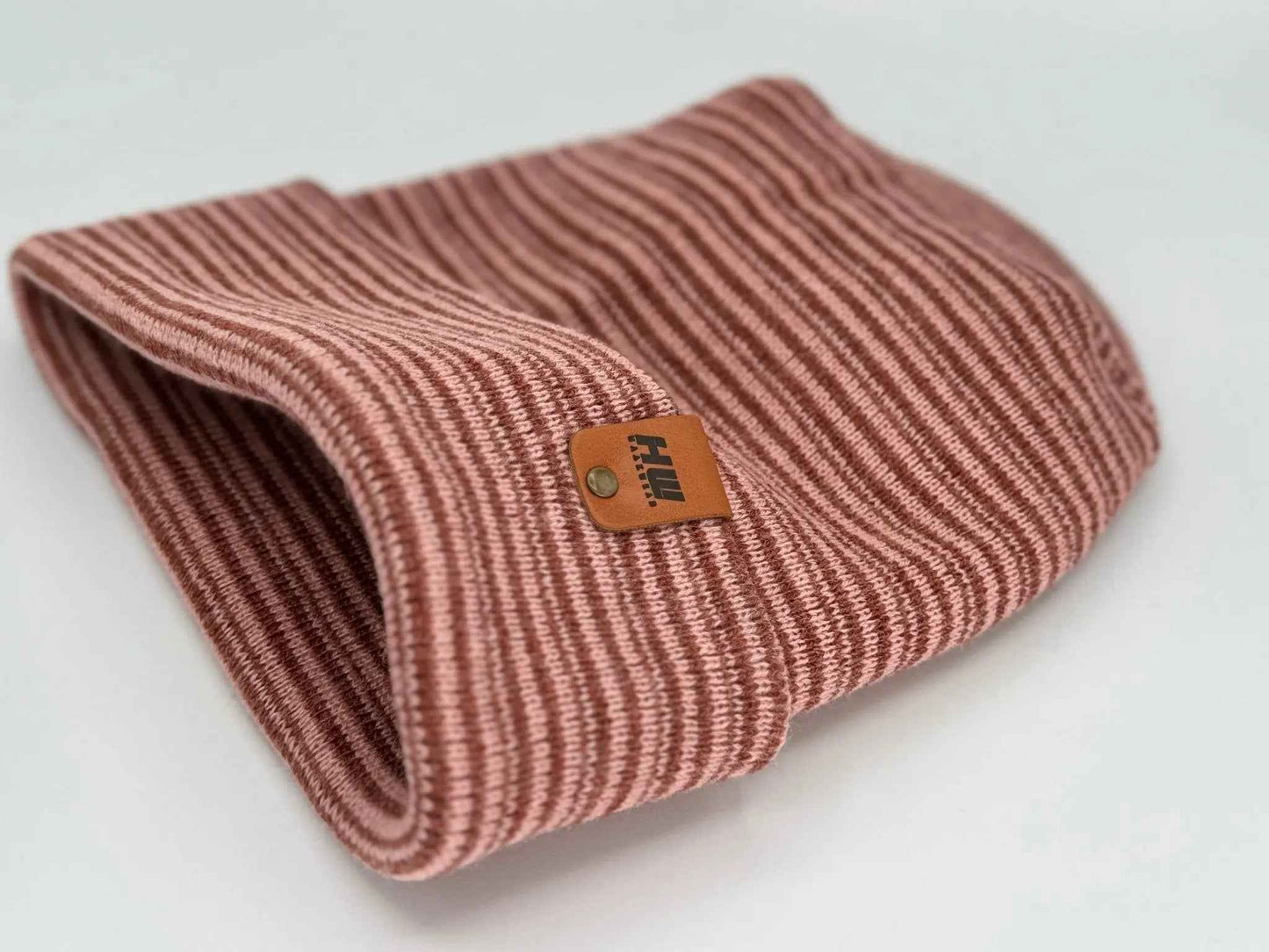 Modern H Stitch Contrast Cuffed Beanie (Patented Design) Burgundy / Pink, Made in USA