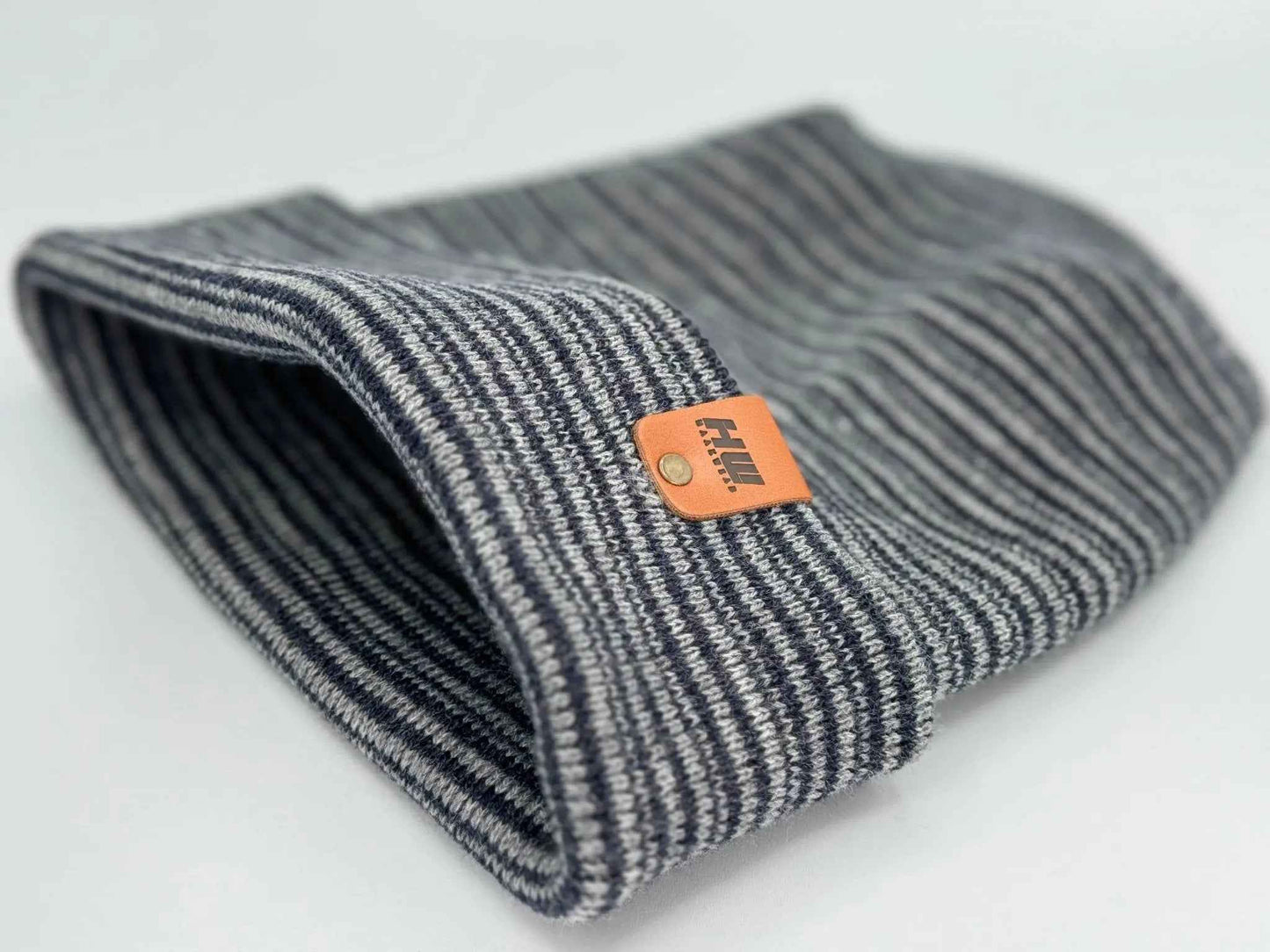 Modern H Stitch Contrast Cuffed Beanie (Patented Design) Gray / Denim, Made in USA