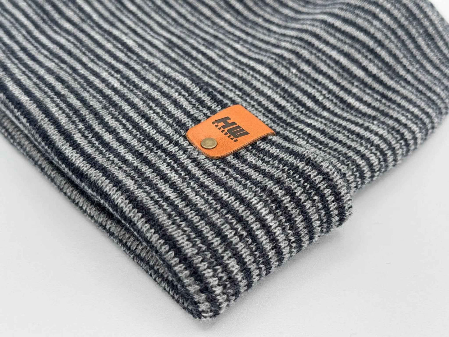 Modern H Stitch Contrast Cuffed Beanie (Patented Design) Gray / Denim, Made in USA