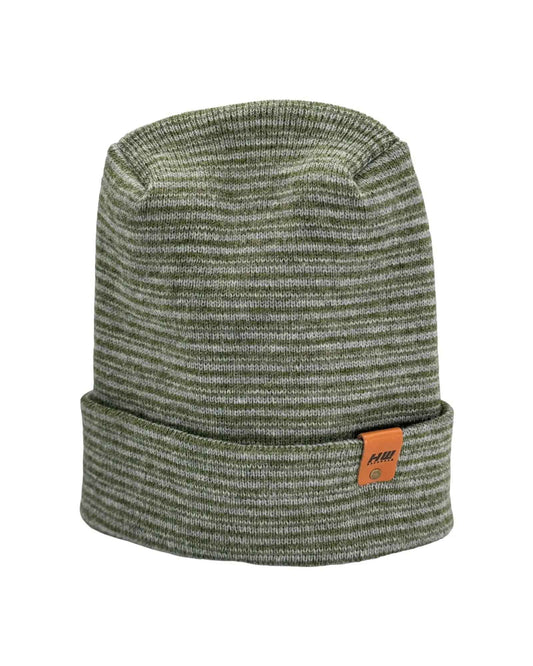 Modern H Stitch Contrast Cuffed Beanie (Patented Design) Gray / Green, Made in USA