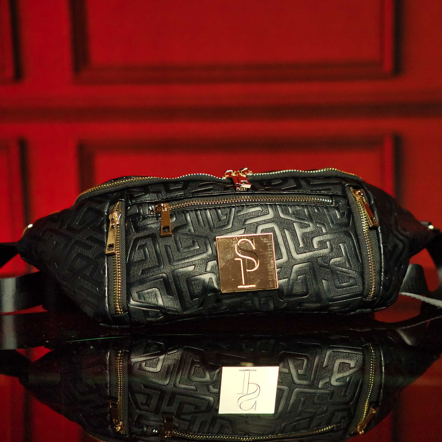 Black Monogram Premium Leather Crossbody Bag