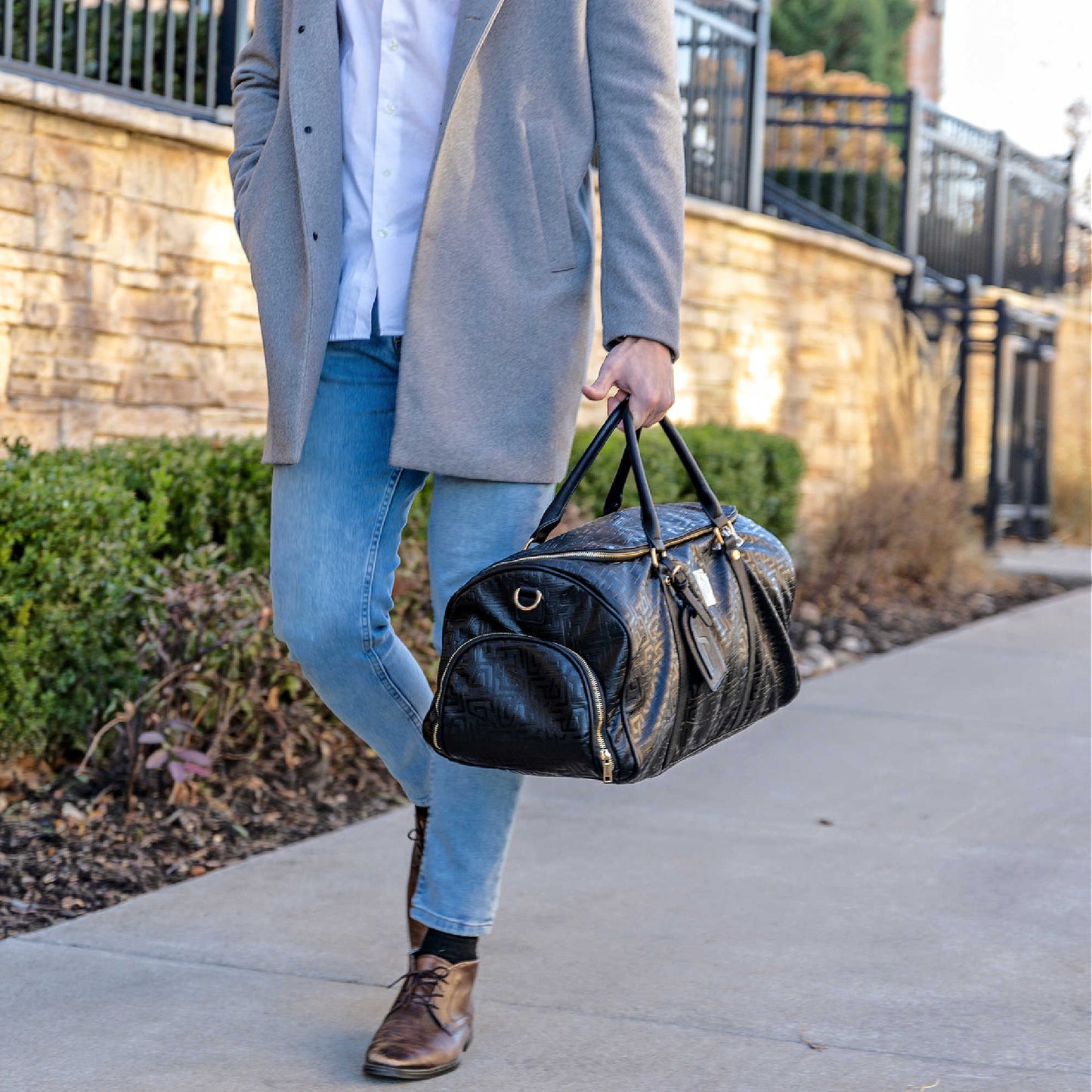 Black Monogram Premium Leather Duffle Bag TSA Approved Carry On