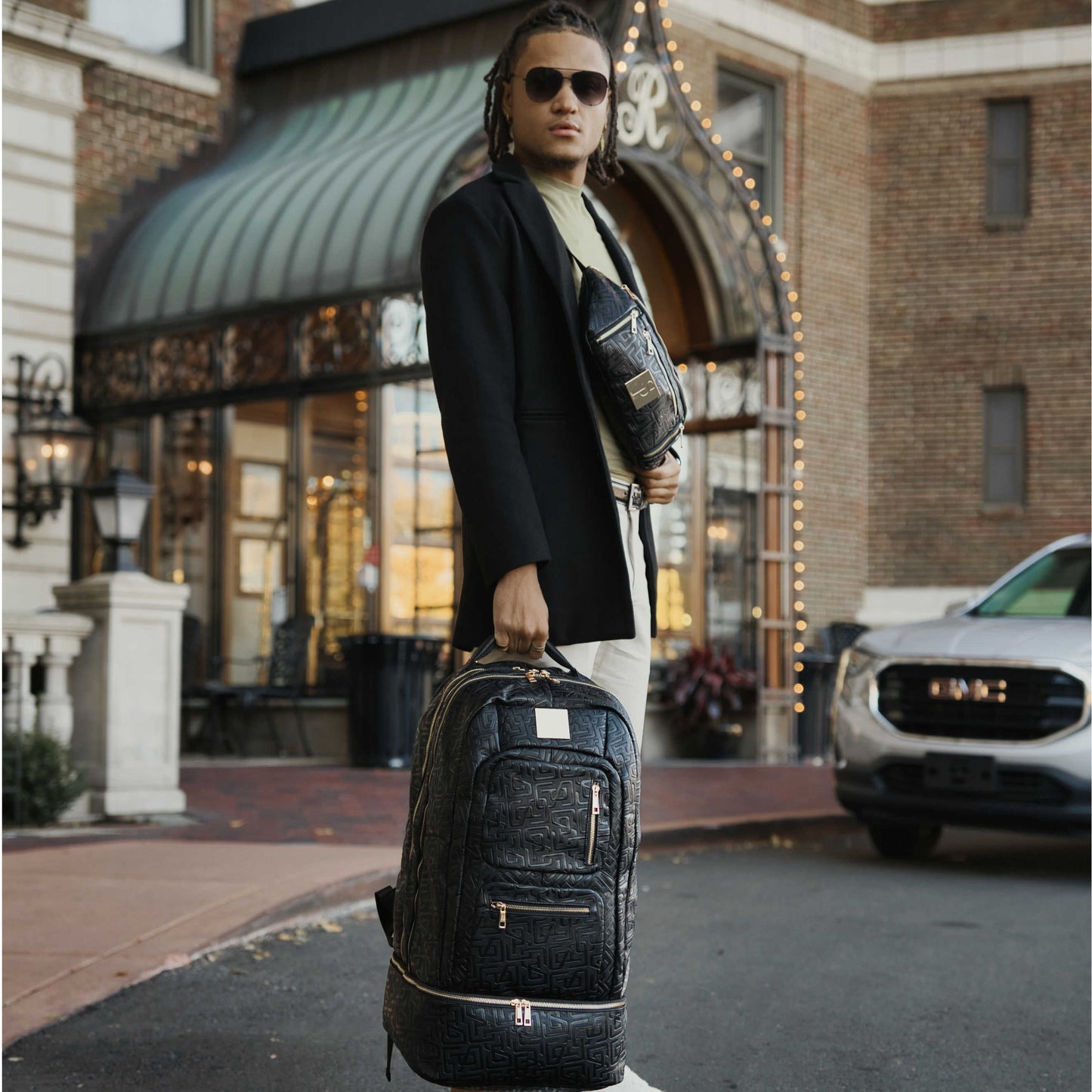 Black Monogram Patented Leather Carry-On Backpack Sole Premise