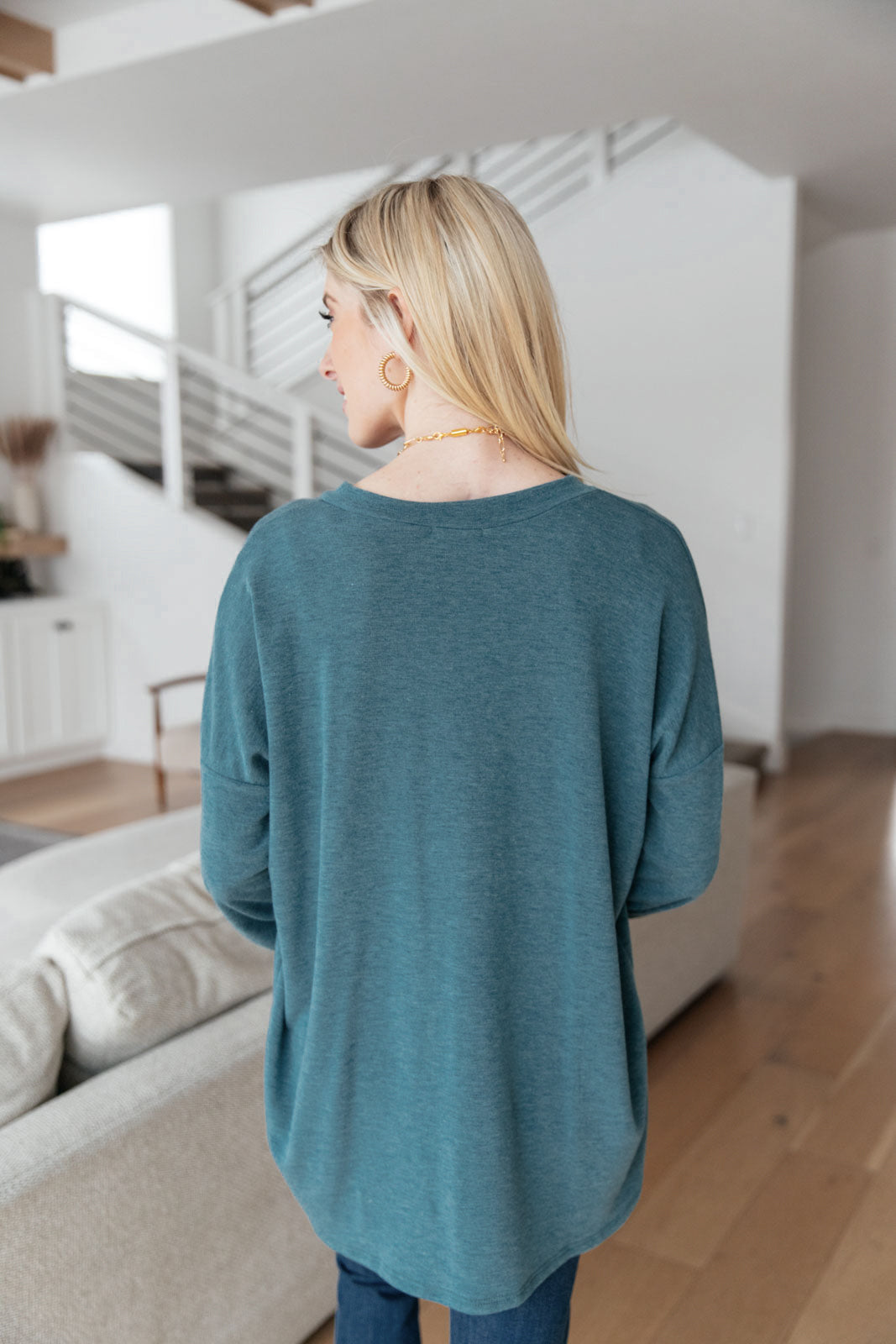 Blue Babydoll Henley Top Moon Bay Long Sleeve Sweet Rae's Boutique