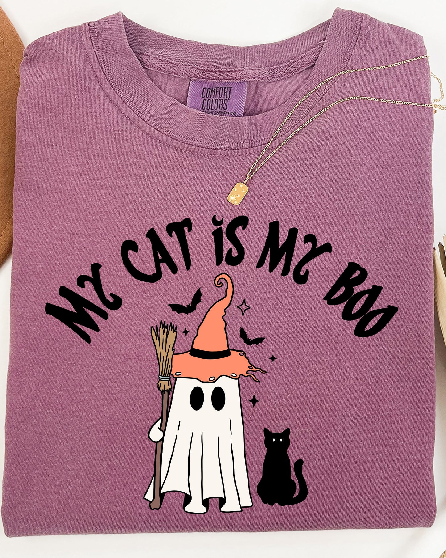 My Cat Is My Boo, Halloween, Ghost, Cute, Witch, Trick Or Treat, Bats Shirt Comfort Colors T-Shirt