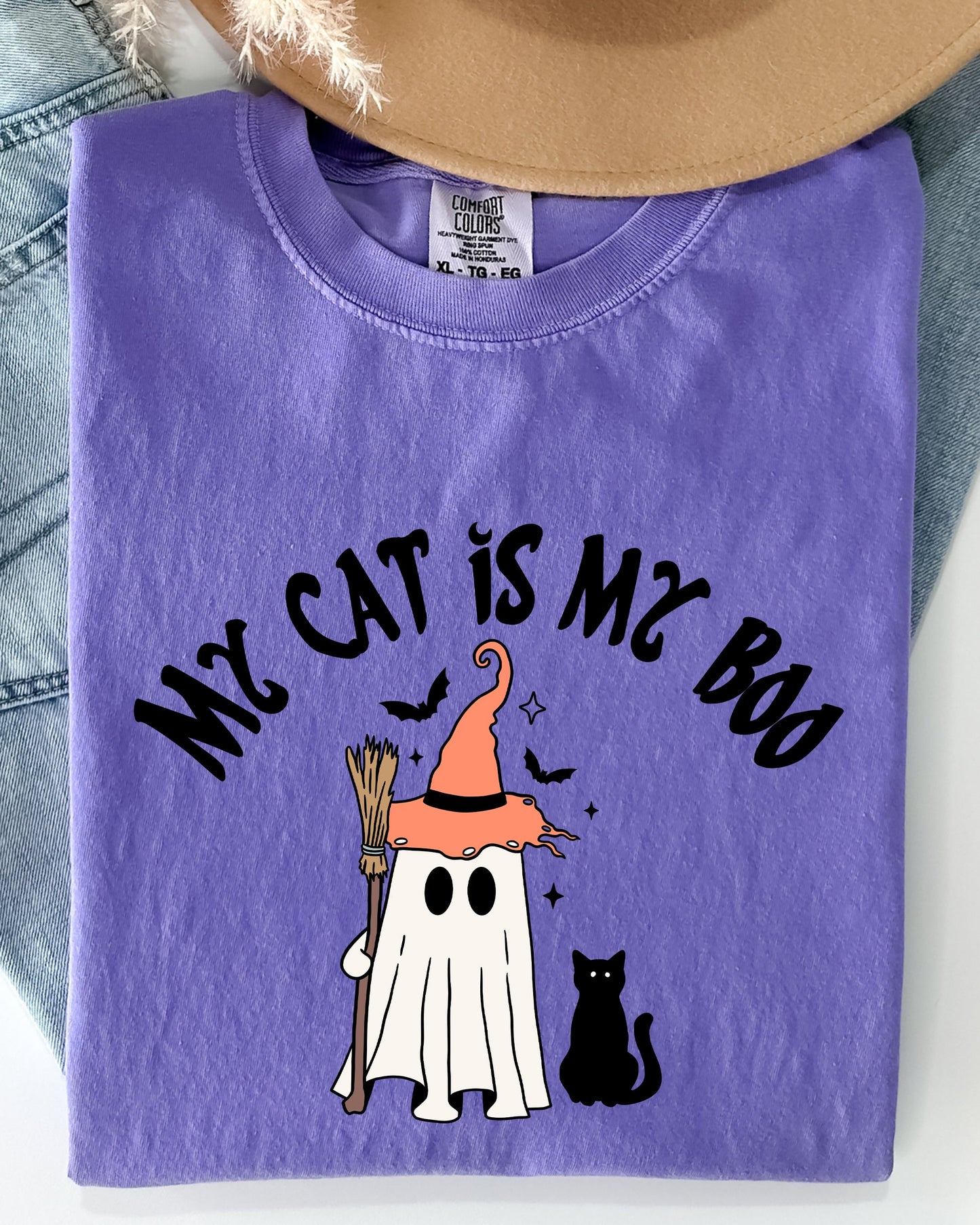 My Cat Is My Boo, Halloween, Ghost, Cute, Witch, Trick Or Treat, Bats Shirt Comfort Colors T-Shirt