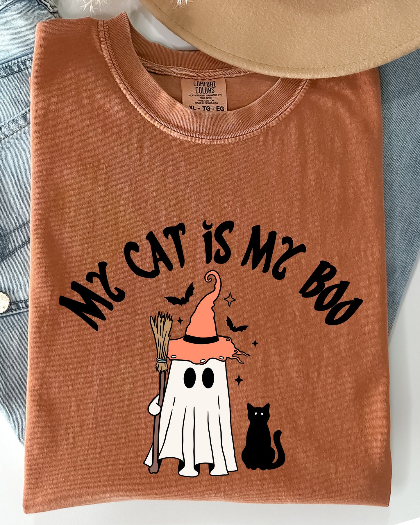 My Cat Is My Boo, Halloween, Ghost, Cute, Witch, Trick Or Treat, Bats Shirt Comfort Colors T-Shirt