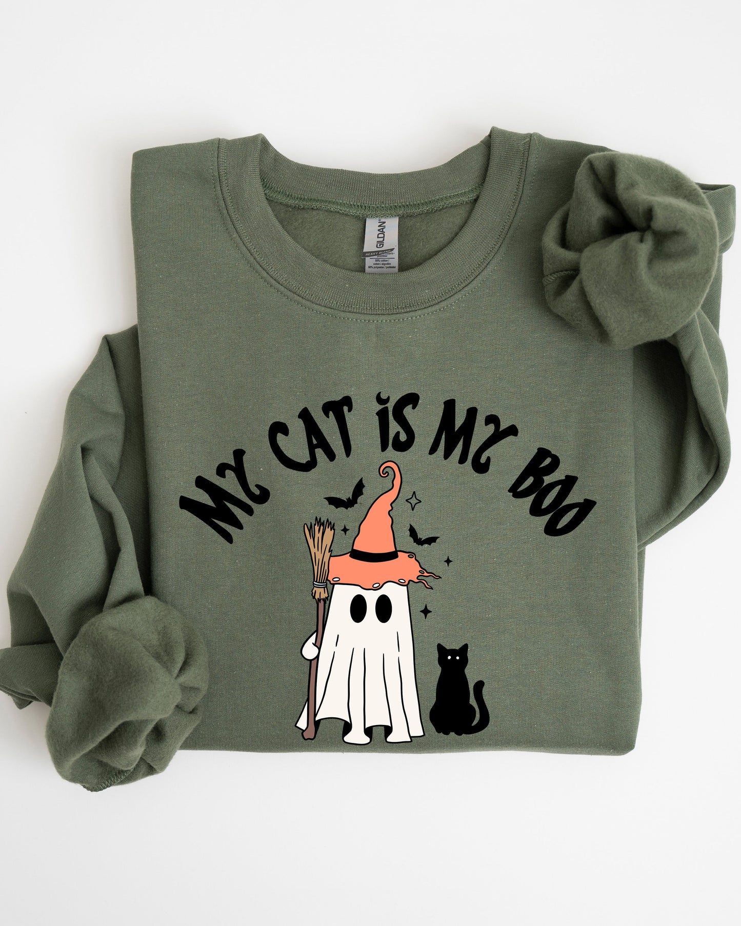 My Cat Is My Boo, Halloween, Ghost, Cute, Witch, Trick Or Treat, Bats Sweatshirt
